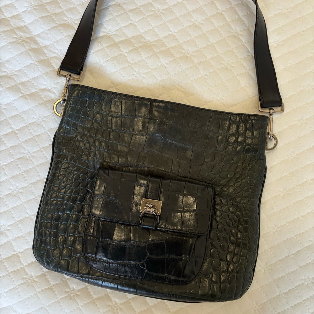 Burberry Elegant Dark Green Crocodile Embossed Bag